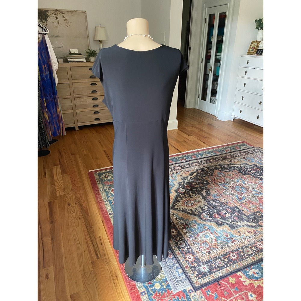 Jones New York Black V-Neck Empire Waist Midi Dress Size 10 Cap Sleeve Jersey - Picture 4 of 11